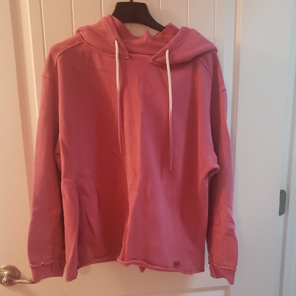Peace Love World Mauve Women's Hoodie With Mock Neckline, Sz M